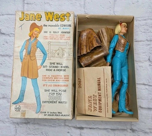 1966 Marx Jane West Doll 2067 Vintage Cowgirl 11" Figure w/Box & Accessories