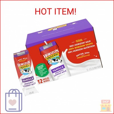 Horizon Organic Shelf Stable 1% Lowfat Vanilla Milk Boxes, Pack of 12 - 8g Prote