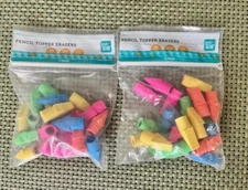 Lot (2) Pen Gear Pencil Topper Erasers Neon Colors 25 per pack - 50 Total *NEW