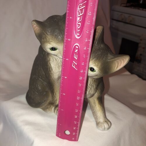 Grande 2 Gatti Gattini Grigio Marrone ��Figurina Vintage Giappone ��7 1/2" Divertente - Foto 9 di 10