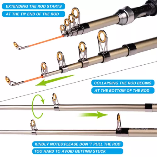 1.8M Telescopic Fishing Rod and Reel Combo Carbon Fiber Fishing Rod Kit w/ Lures - Picture 4 of 10