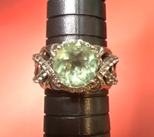 VTG 925 SOLID STERLING SILVER CZ LARG GREEN QUARTZ STATEMENT RING SZ 7
