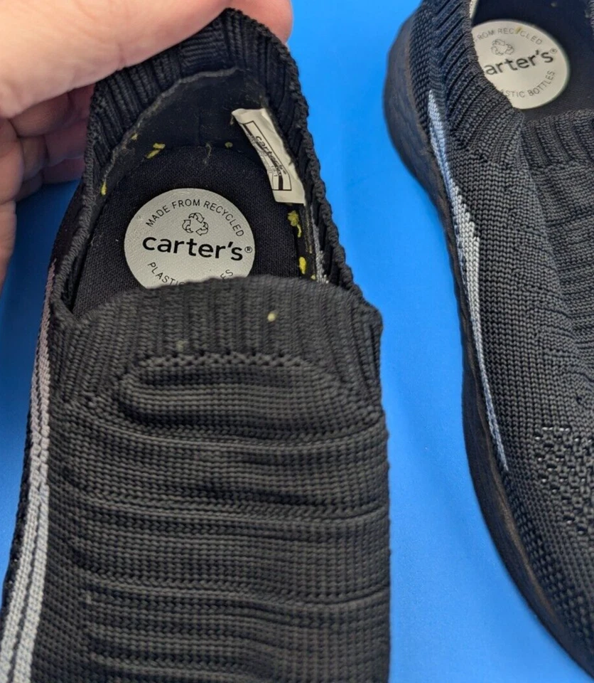 Zapatillas deportivas Carter's para niños negras sin cordones de punto, talla 12, zapatos ligeros Foto 4 de 4