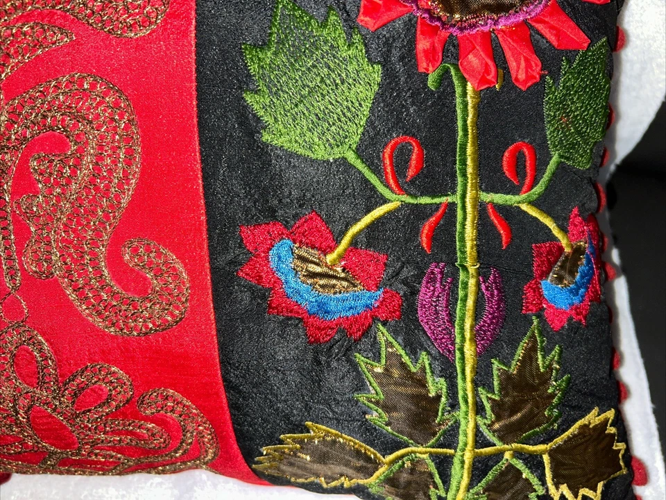 Pier 1 Embroiderd SatinThrow Pillow With Tassels Has Zipper Closure /Pier 1 Tag - Image 2 of 4