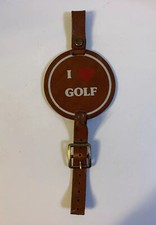 Vintage I Love Golf Bag Tag Brown Leather Strap Patina