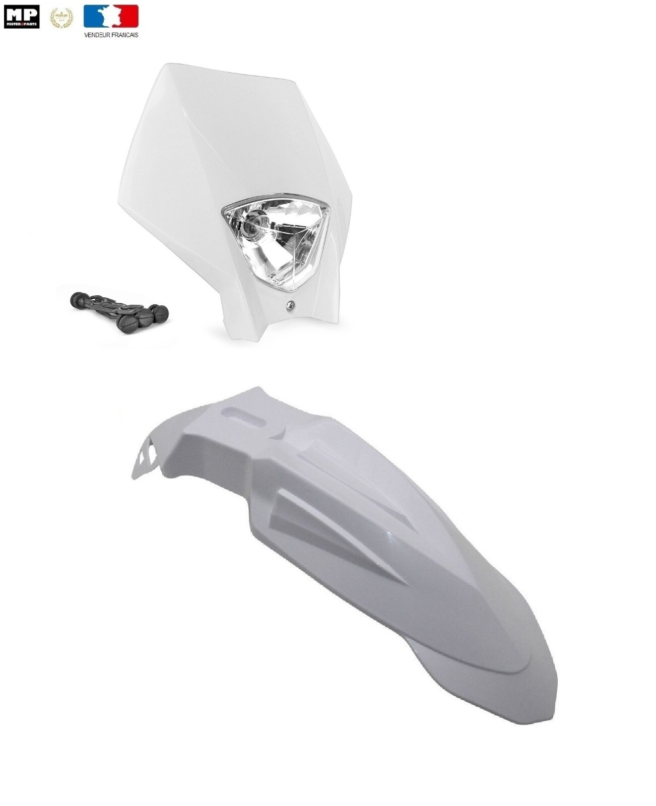 Garde-boue blanc avec phare moto pour supermotard Honda et Kawasaki