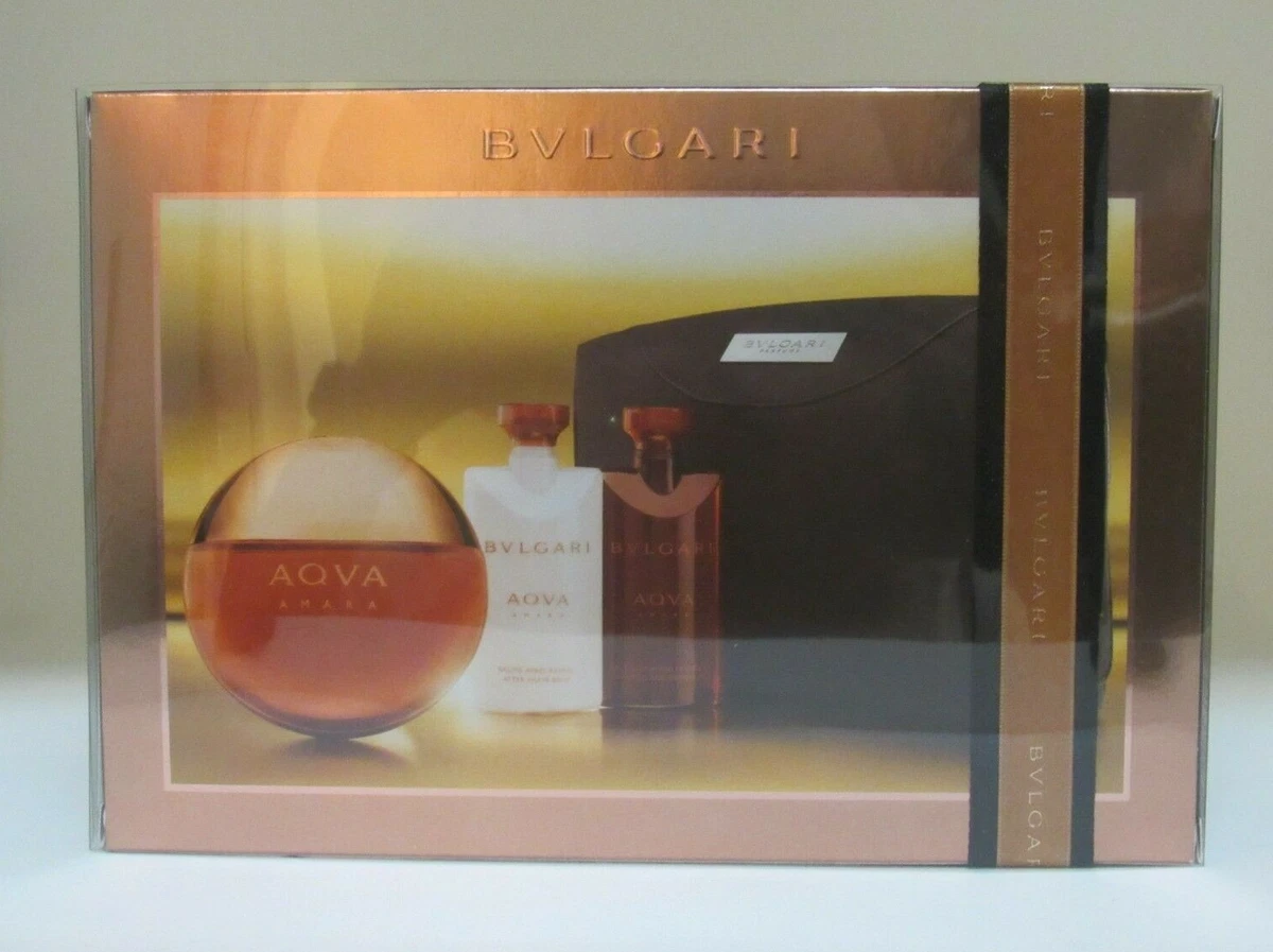 Bvlgari Aqva Amara 3.4 oz EDT 2.5 aftershave 2.5 shower gel pouch Men Set NIB