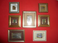 Lotto 7 quadretti serigrafia su Oro lastra argento925 OROLOGIAIO PAESAGGI ASSISI
