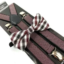 Fashion Plaid Bow Tie & Suspender Set Tuxedo for Wedding Christmas Party 