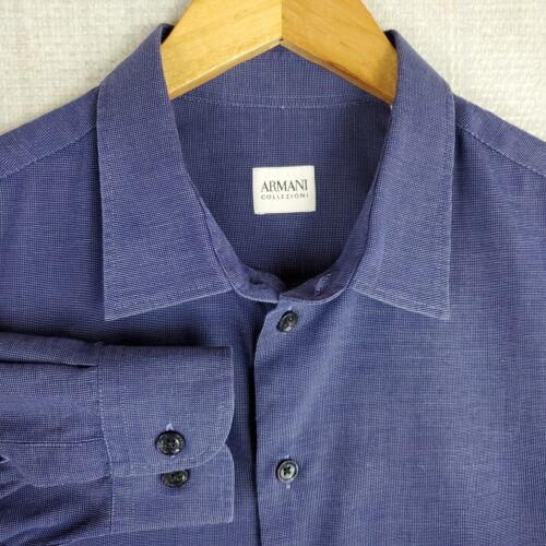 Camisa ARMANI COLLEZIONI Talla XL Para Hombres Algodón Cambray Botón Frontal Azul Larga Slv - Imagen 1 de 16