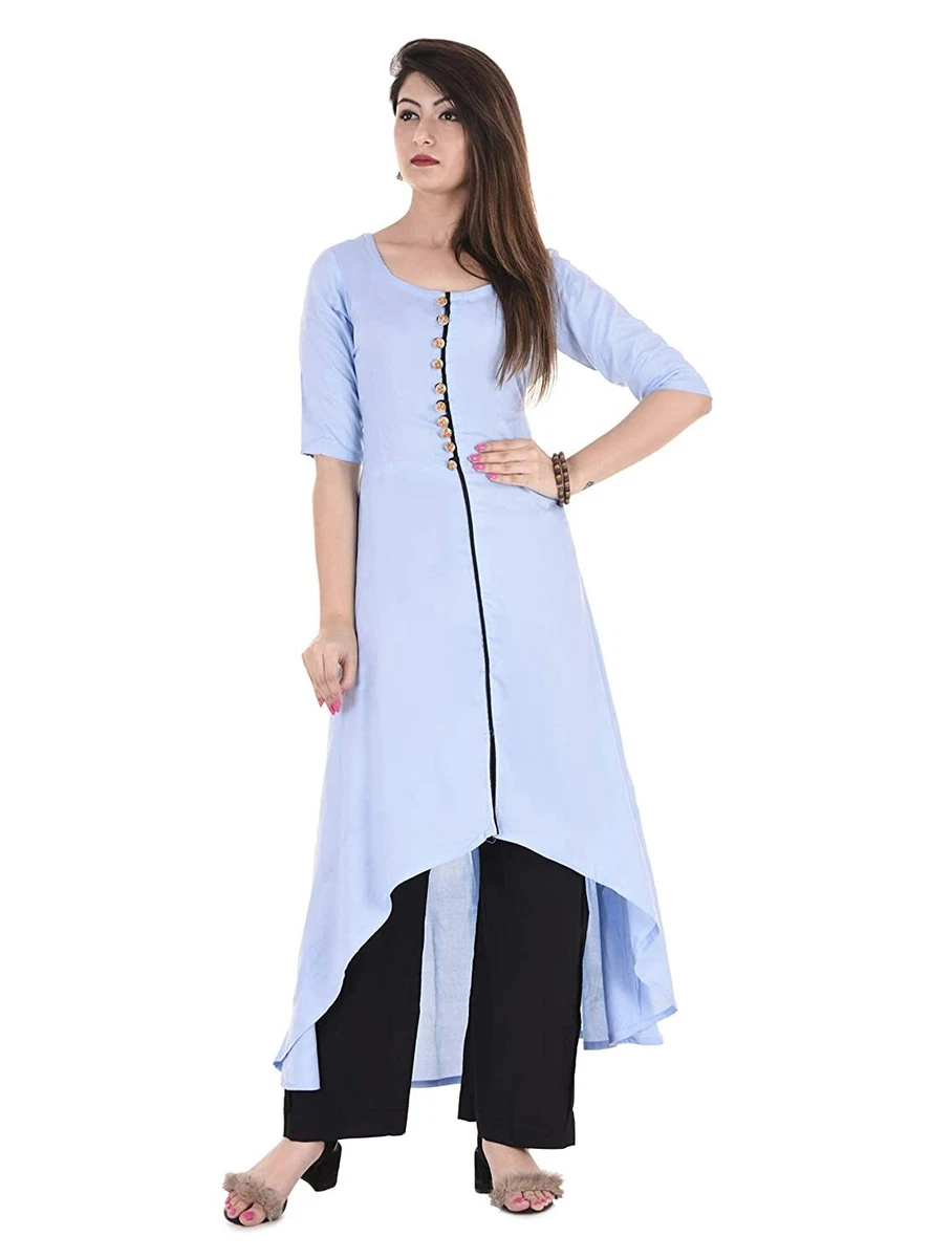 Foil Print Green Front Slit Rayon Long Kurti | BLUE HILLS-ED-101-A |  Cilory.com