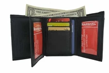 New Mens Black Genuine Leather Trifold Wallet ID Window Credit Card Case Holder