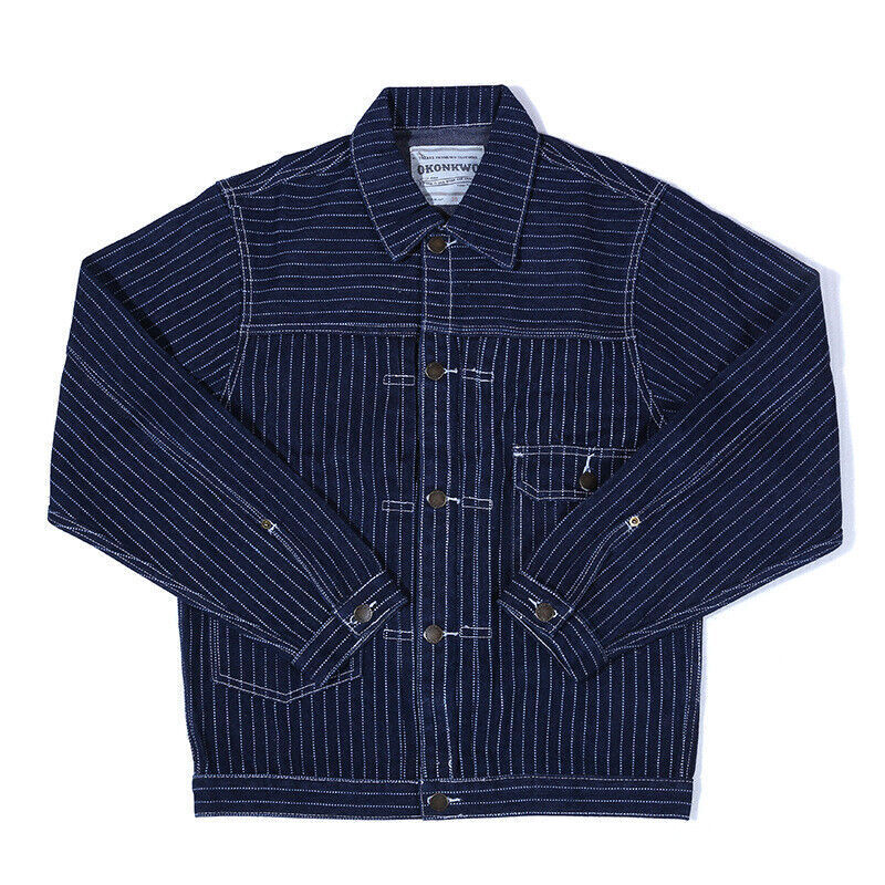 【schott】Wabash stripe denim work jacket Vintage Mens Cargo Jacket Classic Wabash Striped Denim Jacket