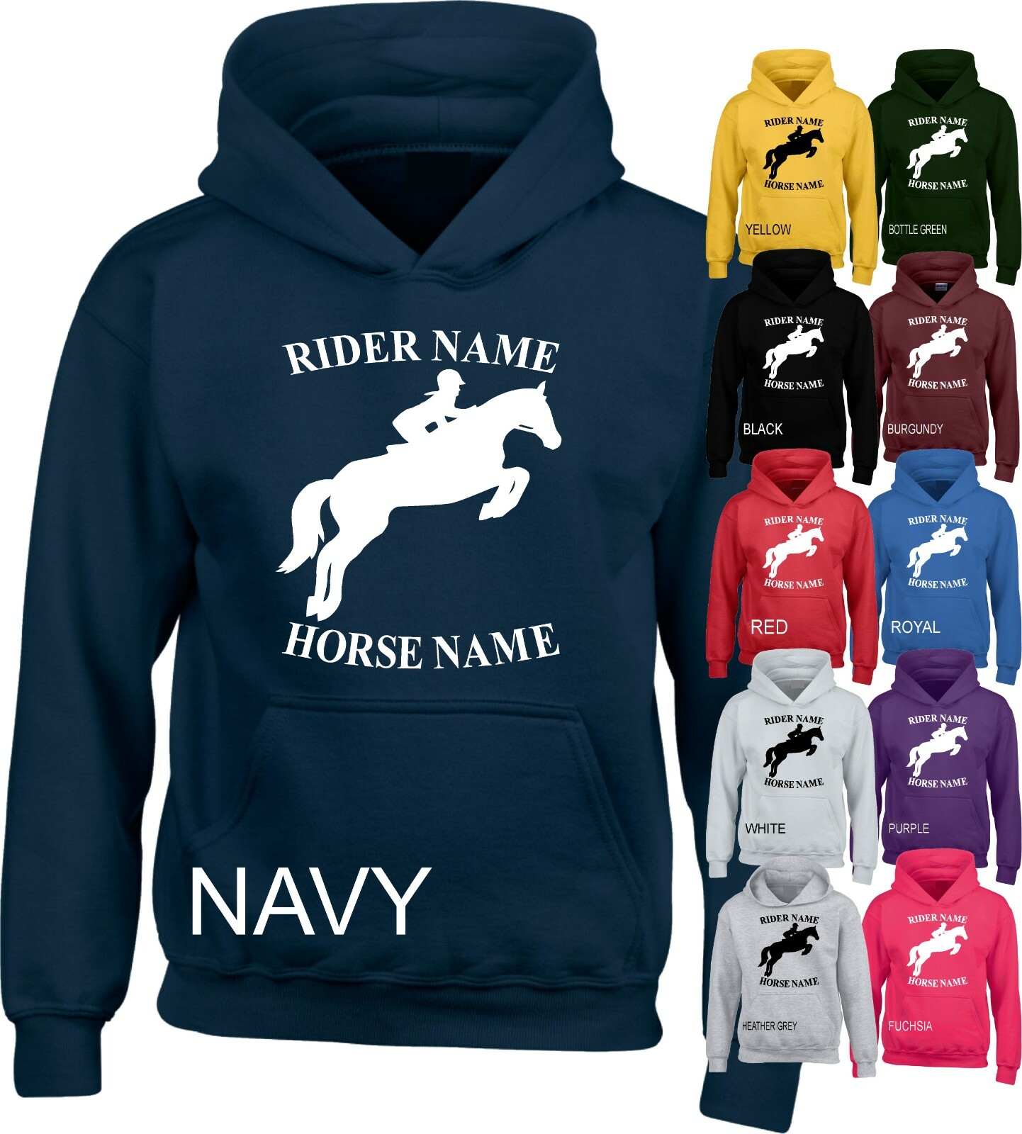 Felpa con cappuccio personalizzata cavallo equitazione equino pannocchia pony regalo compleanno unisex