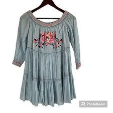 Free People Sunbeams Embroidered Off the Shoulder Mini Dress Women Light Blue XS