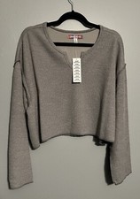 Urban Outfitters Large Shirt Notch Neck Long Sleeve Top Cropped Oversized Gray
