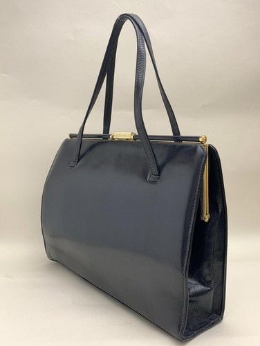 Ackery Large Vintage 1950s Blue Leather Handbag Buff Suede Lining & Elbief Frame - Picture 6 of 24