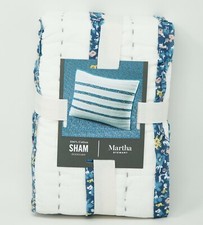 Martha Stewart Collection Frayed Floral Stripe Pillow Sham STANDARD White / Blue
