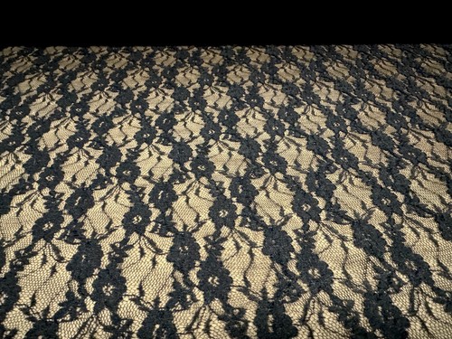 Spandex Mesh Lace Fabric With 4 Way Stretch, Per Metre - Floral Pattern - Black - Picture 2 of 4
