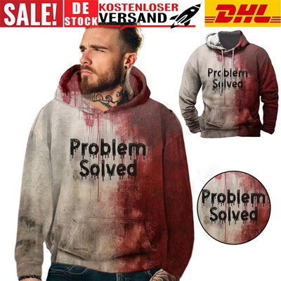 Bloody Shirt Problem Solved Hoodie Splatter Pocket Sweatshirt Halloween Jumper