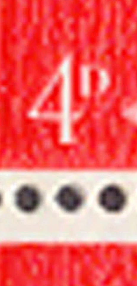 GB 1969 Machin 4d bermilion U/M tira marginal de tres, VARIEDAD/ERROR: abierto D Foto 3 de 4