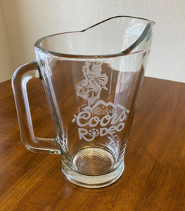 Vintage Original Coors Rodeo Etched Glass Beer Pitcher Cowboy Bullrider