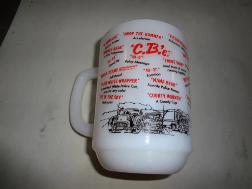 Vtg. 1970s Anchor Hocking Fire King C.B.'er Trucker Mug Cup CB Radio Language