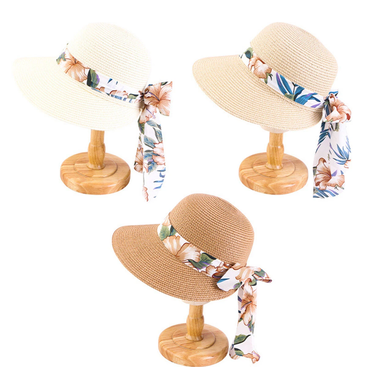 Women Summer Beach Sun Hats Wide Brim Ribbon Bow Straw Hat Sun Protection Cap
Opens in a new window 