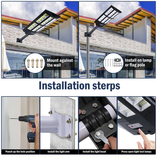 1500W LED Solar Street Light Waterproof Motion Sensor Parking Lot Light w/ Pole - Picture 47 of 129