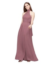 Davids Bridal Chianti Mauve Bridesmaid Prom Mock Neck Formal Maxi Dress Size 8