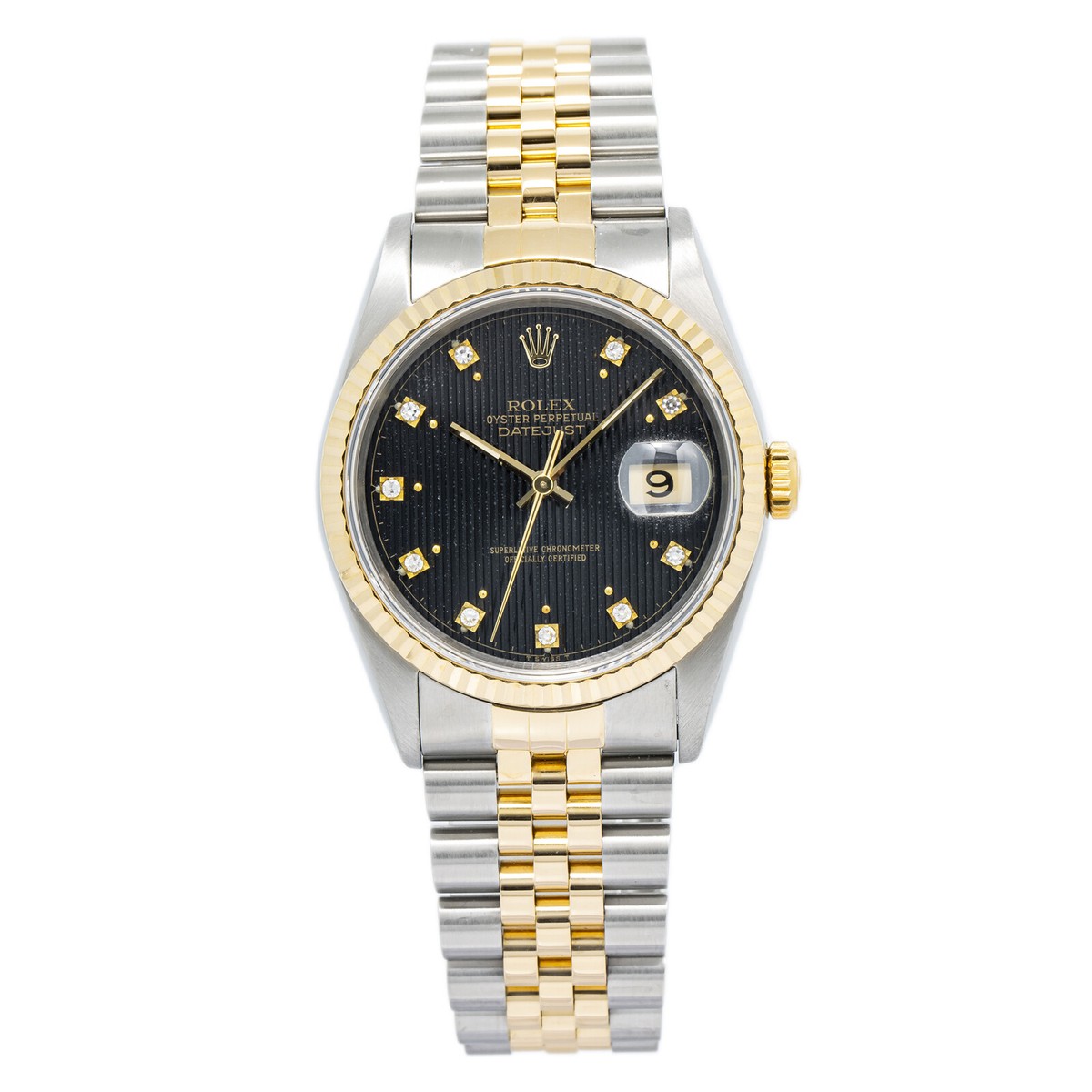 Rolex DateJust 16233 Jubilee 18K Two Tone YG Black Diamond
