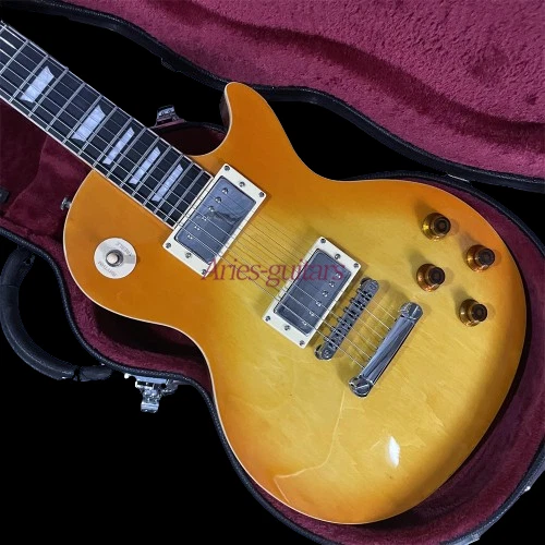 Custom LP Electric Guitar Cherry Burst Basswood Veneer HH Pickup W/ Hard Case