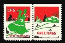 League For Friendly Service TB Christmas Charity Seals - Pair - Bloomfield NJ