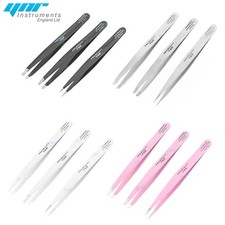 YNR German Eyebrow Tweezers Hair Tweezers Slanted Straight Pointy Set of 3 4