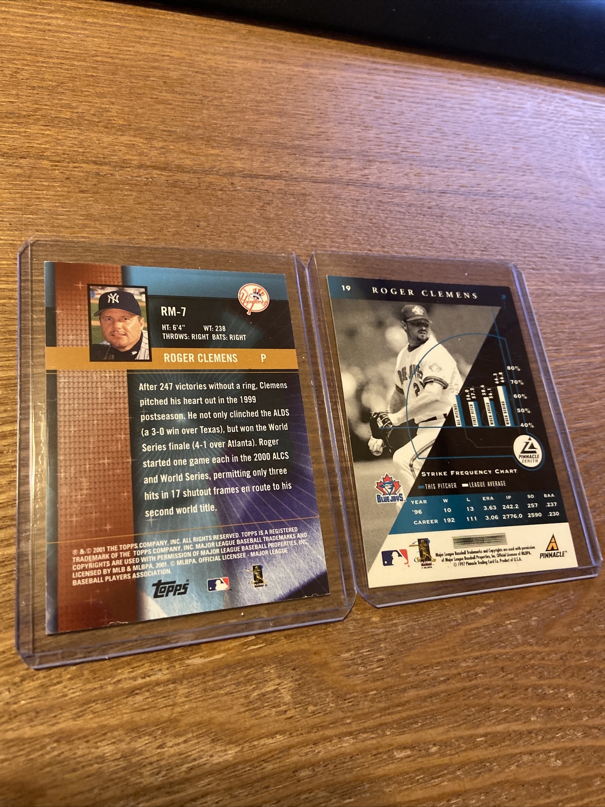 ROGER CLEMENS 1997 Zenith #19 & 2001 Topps RING MASTERS #RM7 Yankees (l)