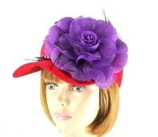 Red Baseball Cap Hat Lace Silk Lace Flower Feathers Sequins Society Ladies