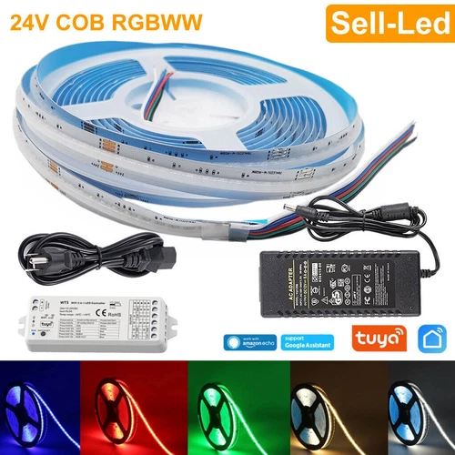 24V 5M CCT/RGB/RGBW COB LED Strip 840LEDs/m Soft Flexible FCOB Tape LED Light