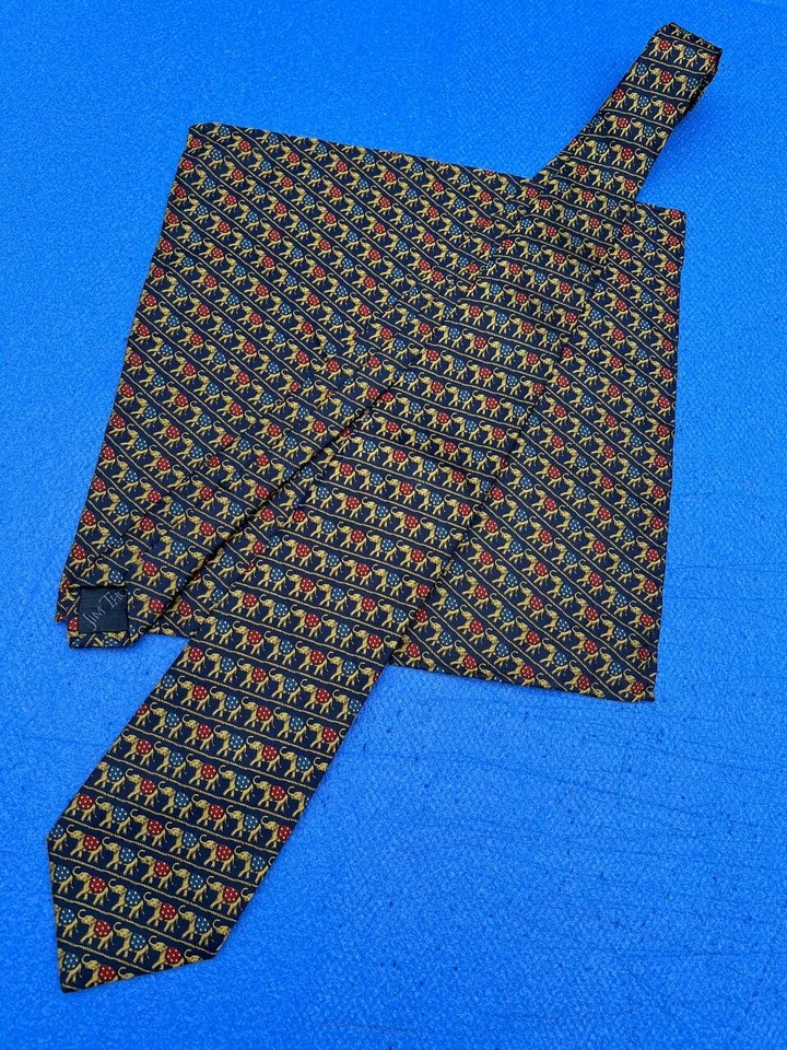Auténtico pañuelo corbata de seda azul con diseño de elefante a rayas de Jim Thompson Foto 3 de 4