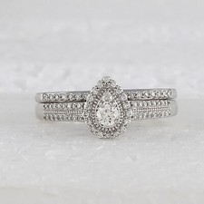 10kt White Gold Womens Round Diamond Bridal Wedding Engagement Ring Band Se