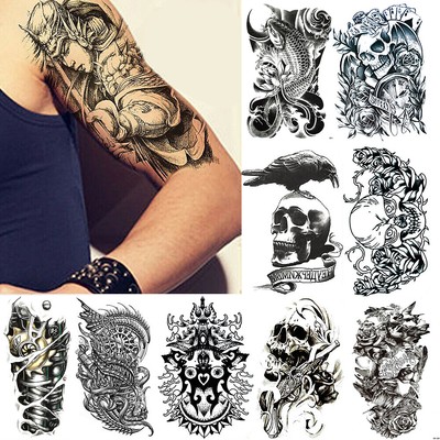 Us 10 Sheets Temporary Tattoo Body Arm Art Sticker Sleeve Fake Skull Waterproof