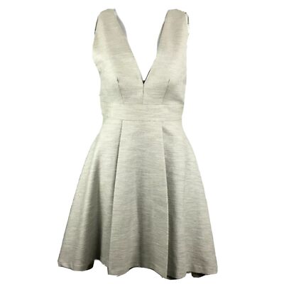 Paper Crown Anthropologie Dress Womens Sz S Silver Gray Pleated V Neck |  eBay