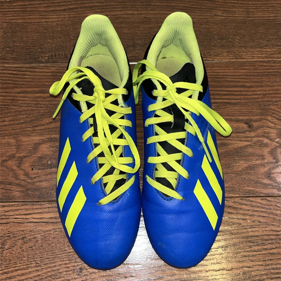 Botines de fútbol Adidas X 18.4 FxG niños jóvenes talla 4 fútbol azul amarillo DB2419 Foto 2 de 4