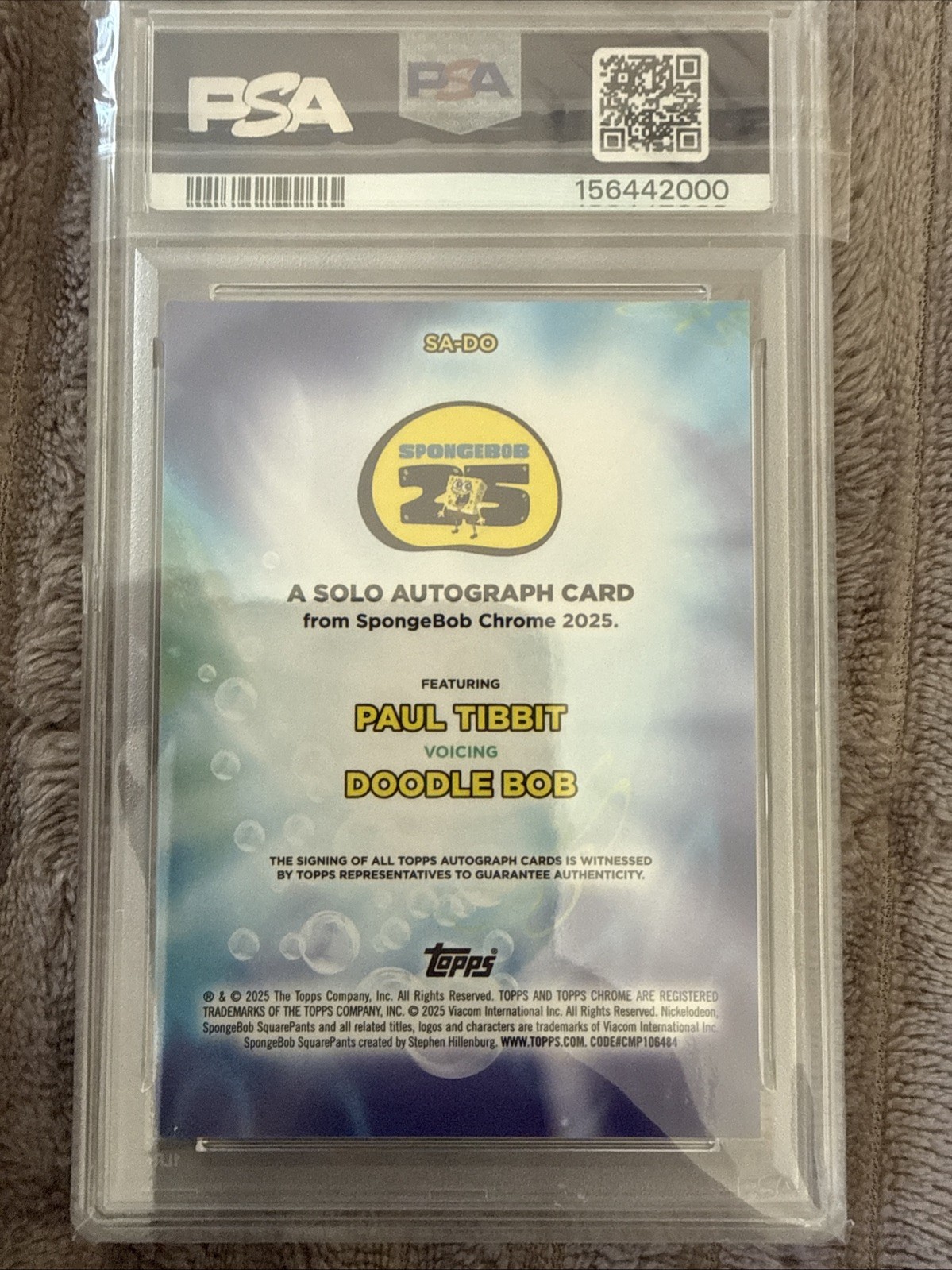 2025 TOPPS CHROME SPONGEBOB SAPPHIRE AUTOGRAPHS PAUL TIBBITT/DOODLEBOB RED 1/5! view 2