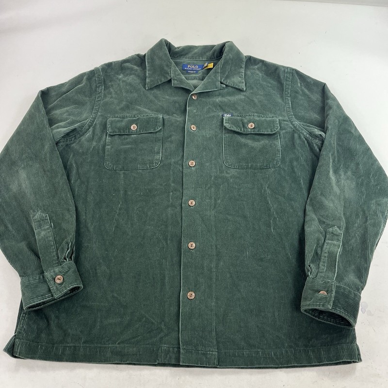 Polo Ralph Lauren Corduroy Loop Camp Collar Shirt Men’s Large Green Pockets