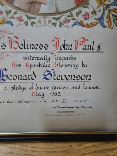 Holiness John Paul II Apostolic Blessing. Memorabilia. Sealed 1985. In Frame. - Picture 9 of 12