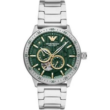 Emporio Armani Green Skeleton Meccanico Automatic Mens Steel Watch AR60053