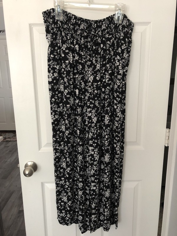 Sonoma Goods For Life Womens 1X Black White Floral Wide Leg Pocket Pants Pull On