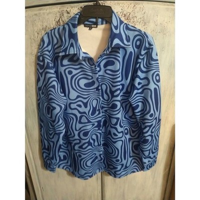 Fashion Nova Collared Button Up Blouse Blue Small Retro Hippie Boho Y2K