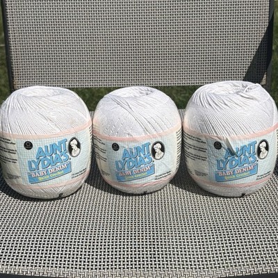 Coats & Clark Aunt Lydia's ''Denim'' Thread White Crochet 400 Yards Linen- 3 Rolls