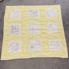 Vintage Hand Embroidered Baby Quilt Blanket Woodland Farm Animals Cottage Granny